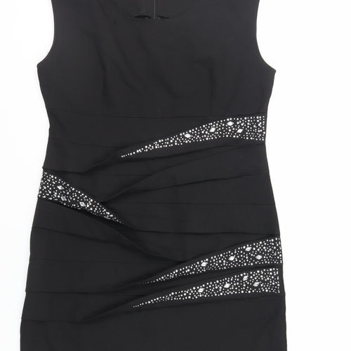 EVENE Womens Black Polyester Pencil Dress Size 14 Round Neck Zip - Embellished