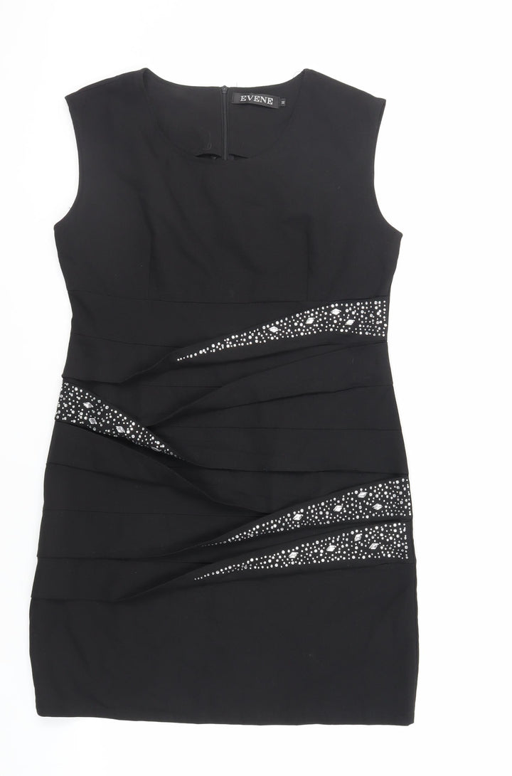 EVENE Womens Black Polyester Pencil Dress Size 14 Round Neck Zip - Embellished