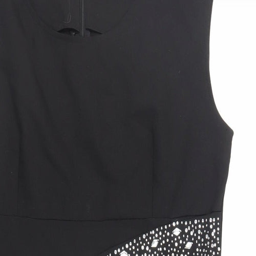 EVENE Womens Black Polyester Pencil Dress Size 14 Round Neck Zip - Embellished