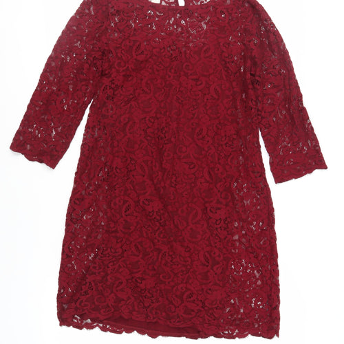 Monsoon Womens Red Cotton A-Line Size 12 Boat Neck Button