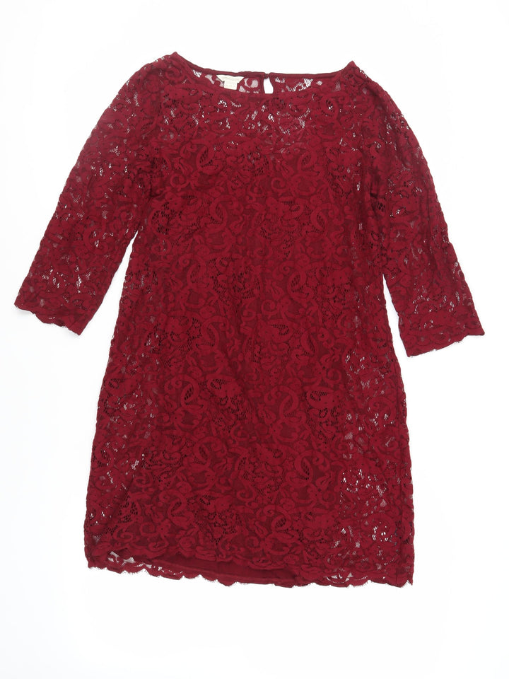 Monsoon Womens Red Cotton A-Line Size 12 Boat Neck Button
