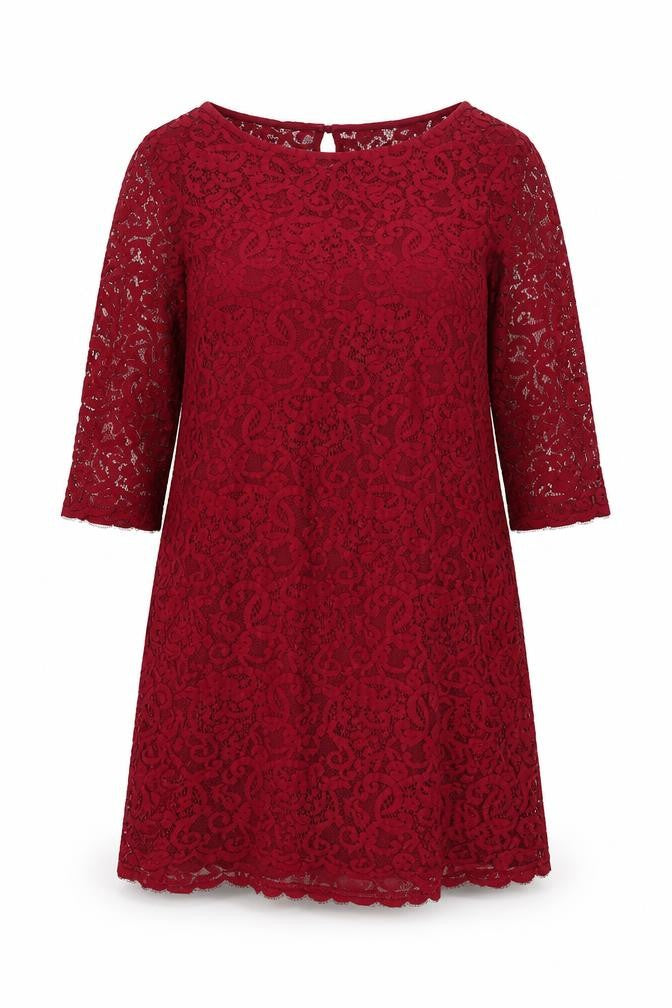 Front view of Monsoon women’s red cotton a-line, size UK 12, boat neck button