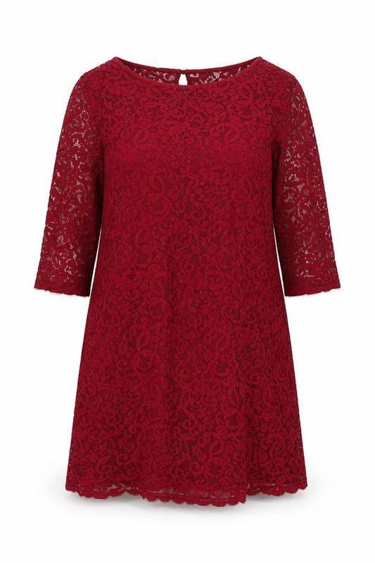 Front view of Monsoon women’s red cotton a-line, size UK 12, boat neck button