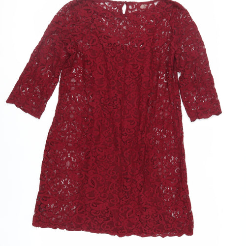 Monsoon Womens Red Cotton A-Line Size 12 Boat Neck Button