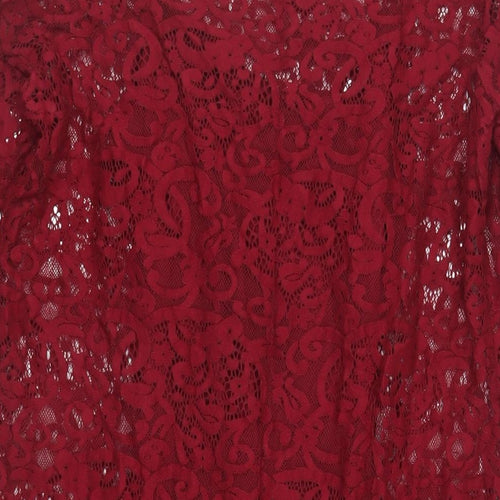 Monsoon Womens Red Cotton A-Line Size 12 Boat Neck Button