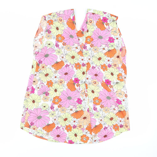 Marks and Spencer Womens Pink Floral Polyester Basic Blouse Size 10 V-Neck