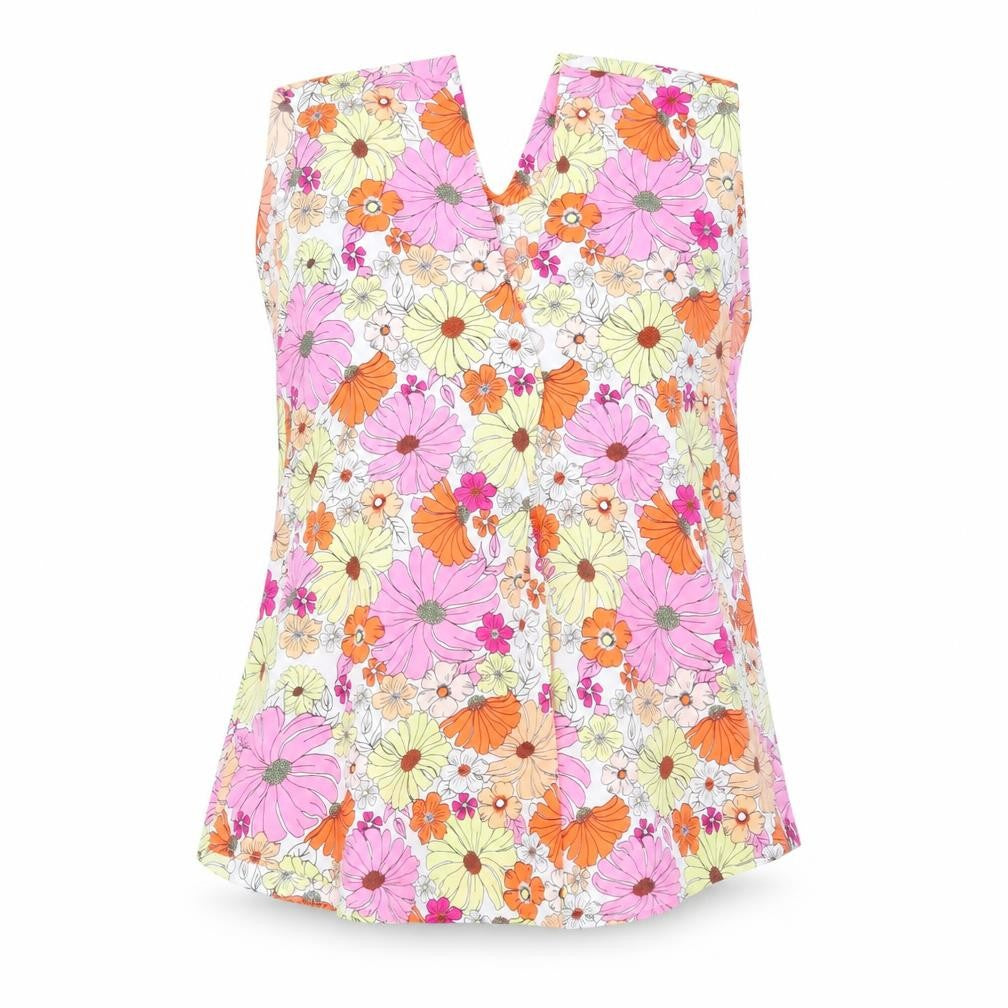 Front view of Marks & Spencer women’s pink floral polyester basic blouse, size UK 10, v-neck