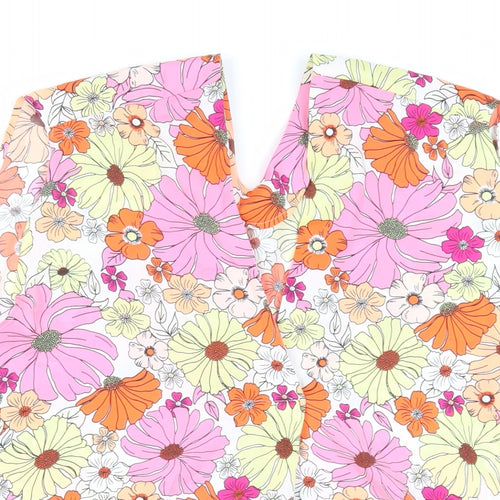 Marks and Spencer Womens Pink Floral Polyester Basic Blouse Size 10 V-Neck