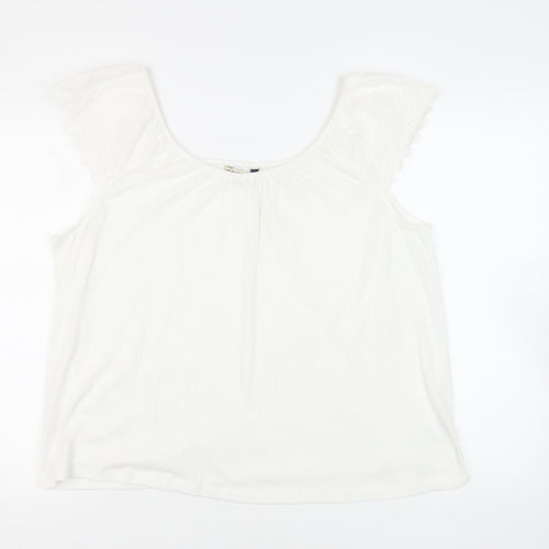 M&Co Womens White Polyester Basic Blouse Size 18 Off the Shoulder - Broderie Anglaise Detail