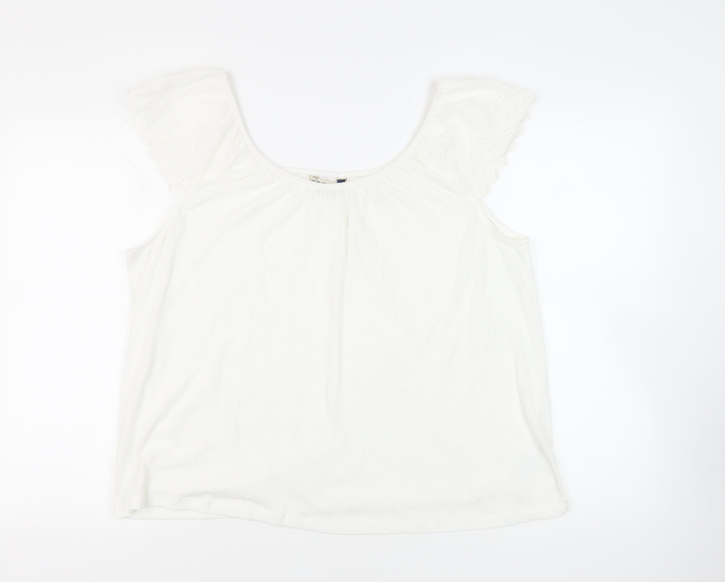 M&Co Womens White Polyester Basic Blouse Size 18 Off the Shoulder - Broderie Anglaise Detail