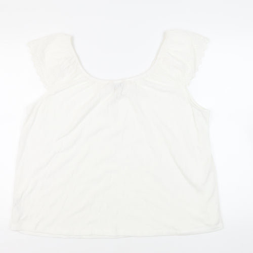 M&Co Womens White Polyester Basic Blouse Size 18 Off the Shoulder - Broderie Anglaise Detail
