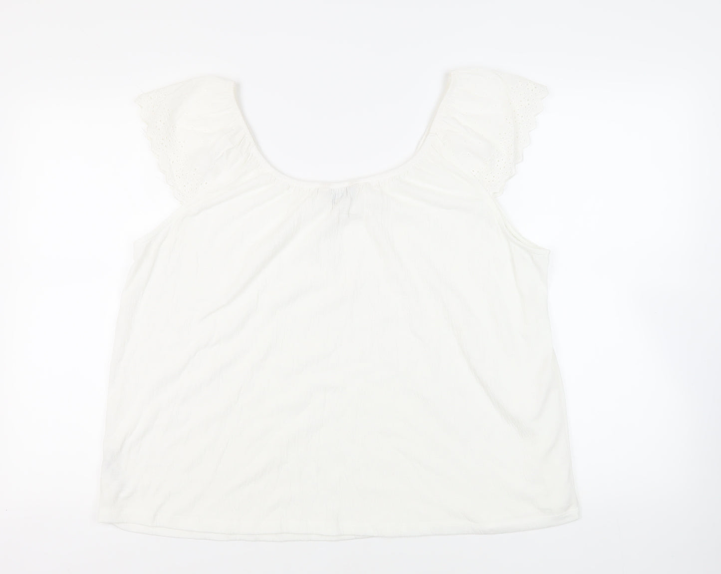 M&Co Womens White Polyester Basic Blouse Size 18 Off the Shoulder - Broderie Anglaise Detail