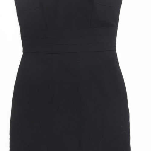 H&M Womens Black Polyester Pencil Dress Size 6 Boat Neck Zip