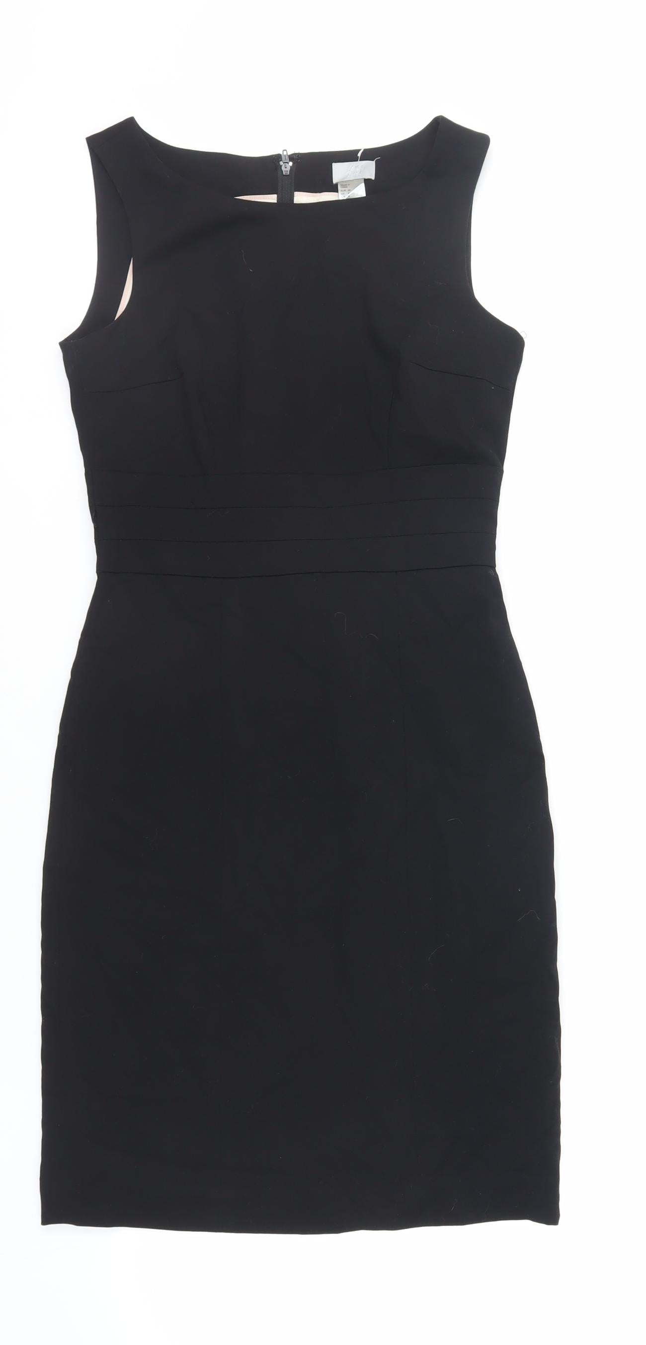 H&M Womens Black Polyester Pencil Dress Size 6 Boat Neck Zip