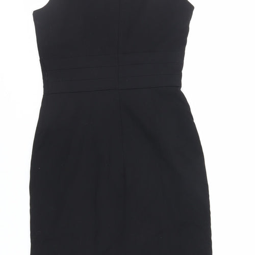 H&M Womens Black Polyester Pencil Dress Size 6 Boat Neck Zip