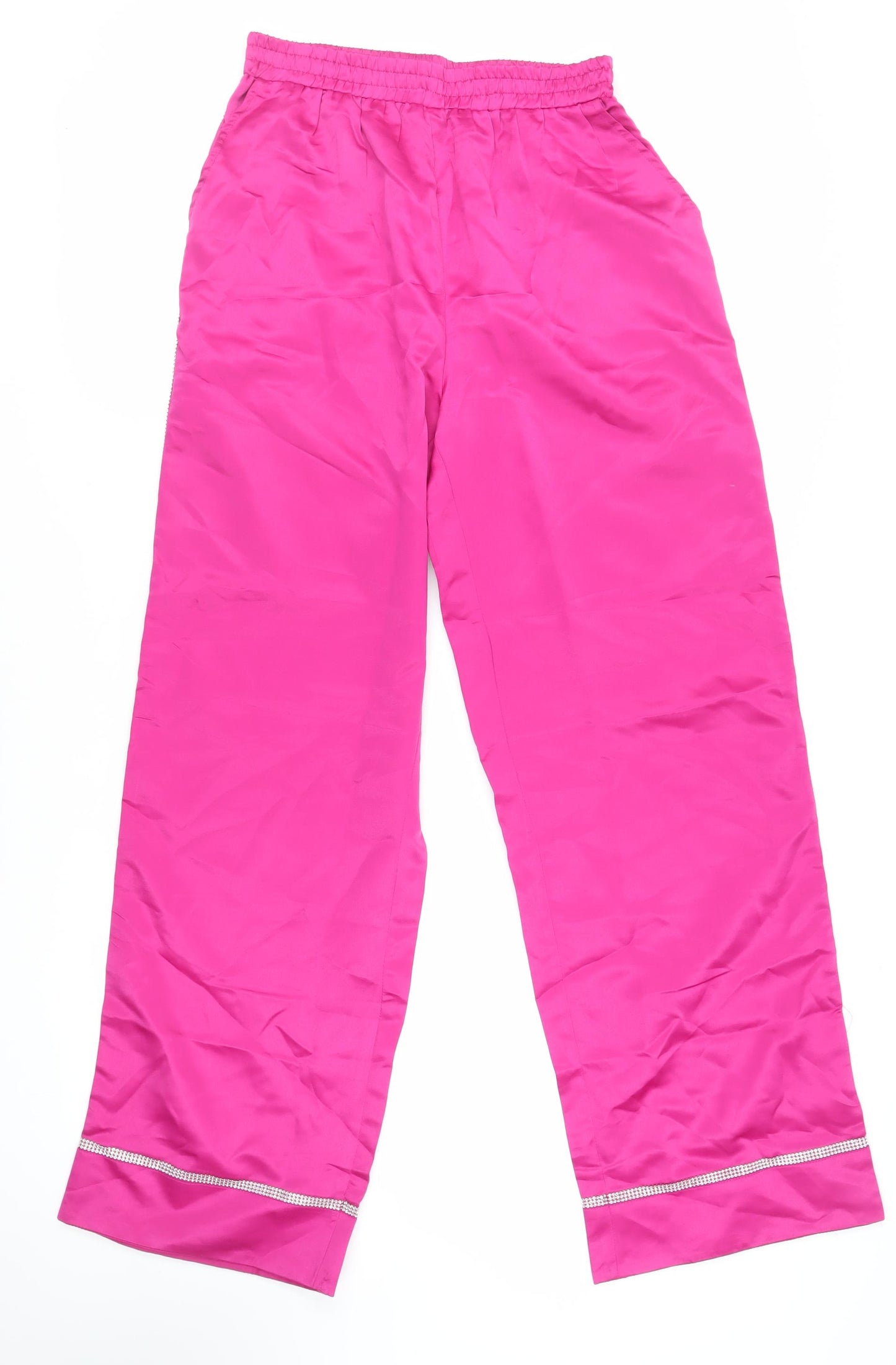 Boohoo Womens Pink Polyester Trousers Size 10 L30 in Regular - Rhinestone Detail