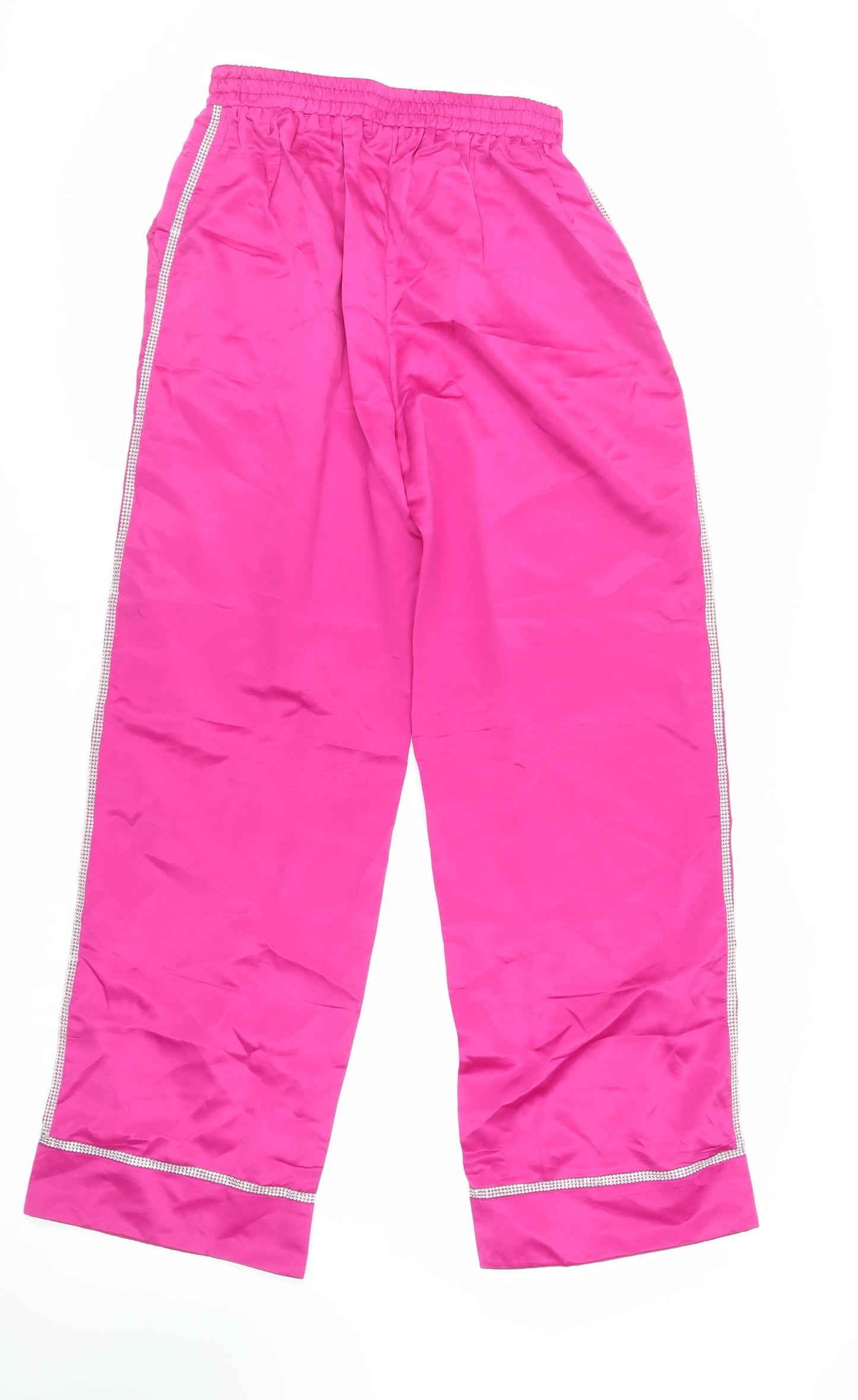 Boohoo Womens Pink Polyester Trousers Size 10 L30 in Regular - Rhinestone Detail