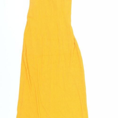 H7M Womens Orange Viscose Tank Dress Size M Round Neck Pullover - Ribbed Backless