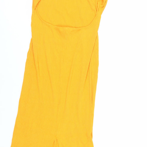 H7M Womens Orange Viscose Tank Dress Size M Round Neck Pullover - Ribbed Backless