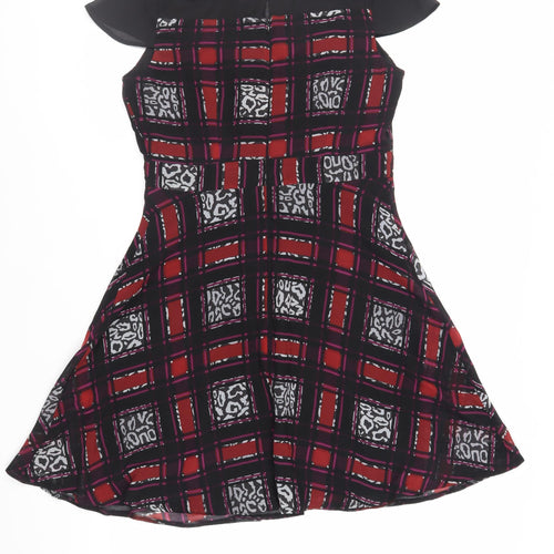 Marks and Spencer Womens Black Geometric Polyester A-Line Size 10 Round Neck Zip - Lined