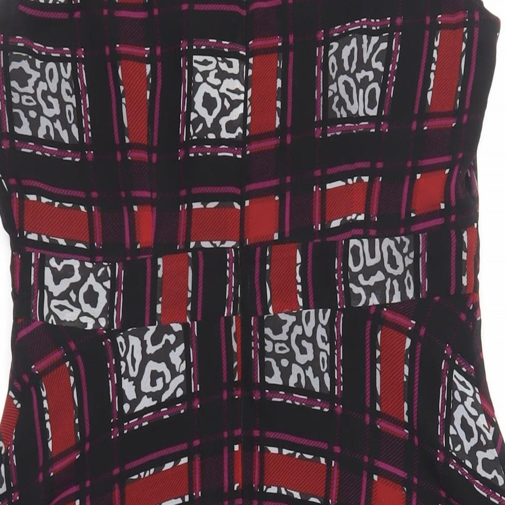 Marks and Spencer Womens Black Geometric Polyester A-Line Size 10 Round Neck Zip - Lined