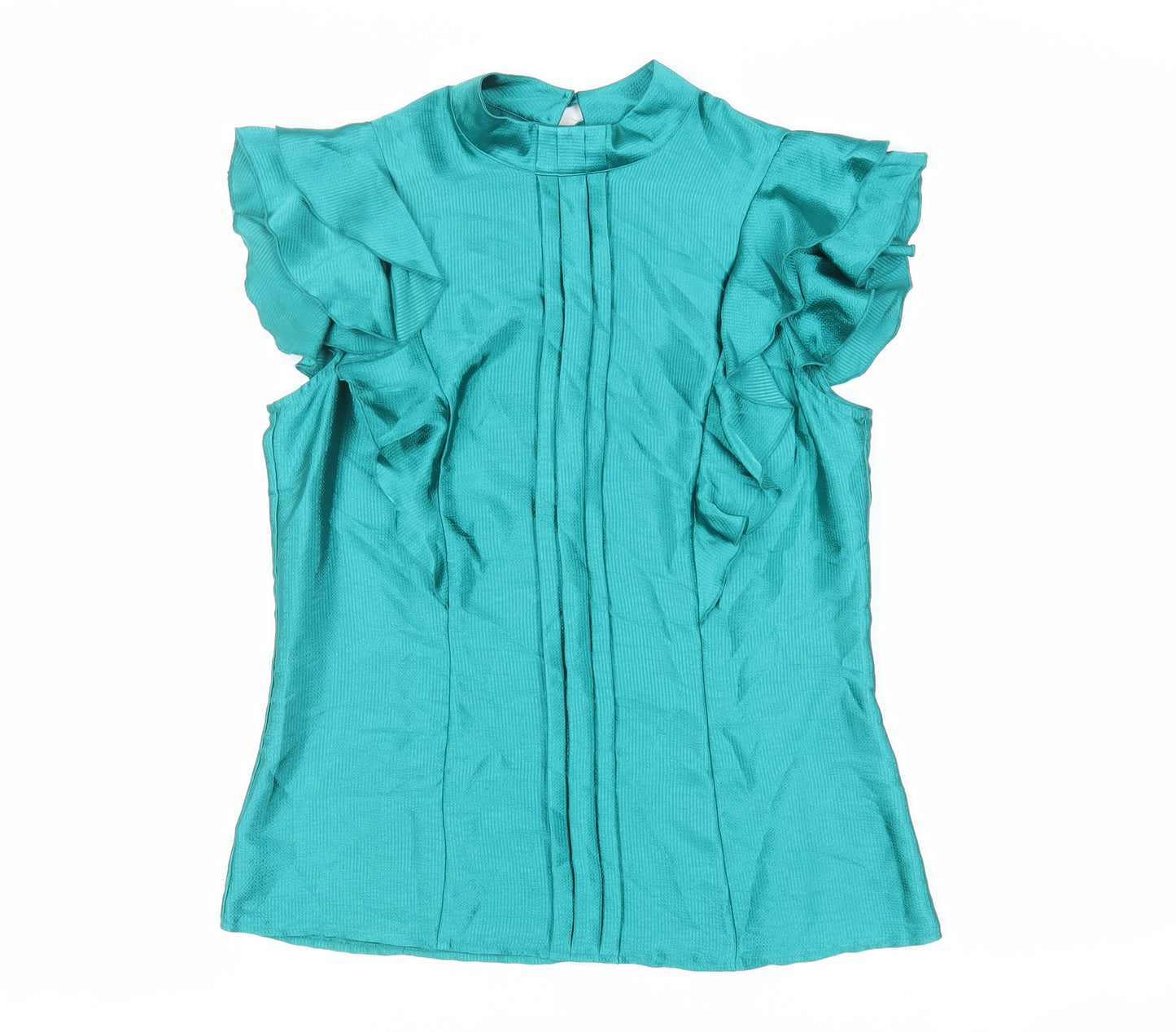 Marks and Spencer Womens Green Polyester Basic Blouse Size 12 Mock Neck - Ruffle