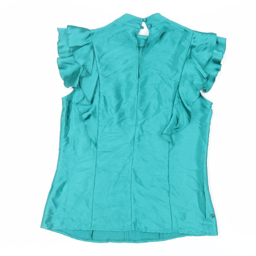Marks and Spencer Womens Green Polyester Basic Blouse Size 12 Mock Neck - Ruffle