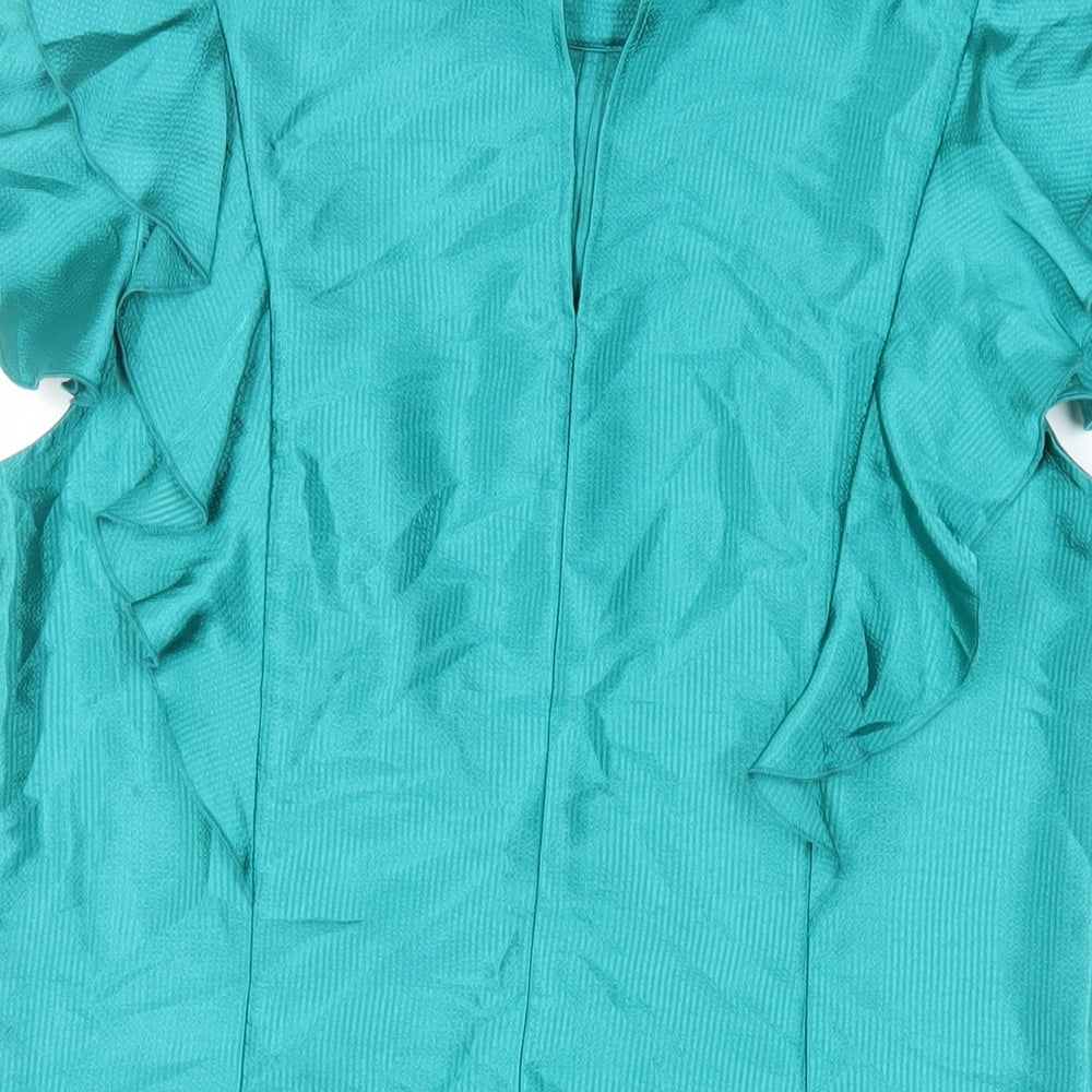 Marks and Spencer Womens Green Polyester Basic Blouse Size 12 Mock Neck - Ruffle