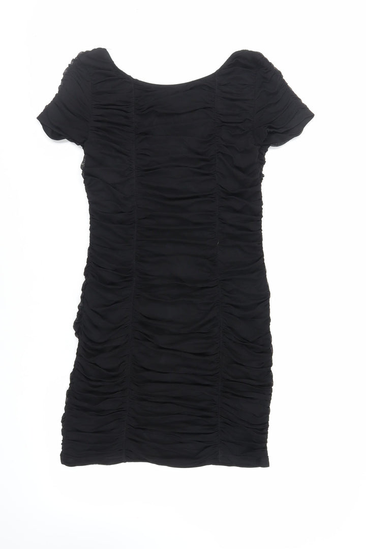 Warehouse Womens Black Nylon Mini Size 14 Boat Neck Pullover - Ruched