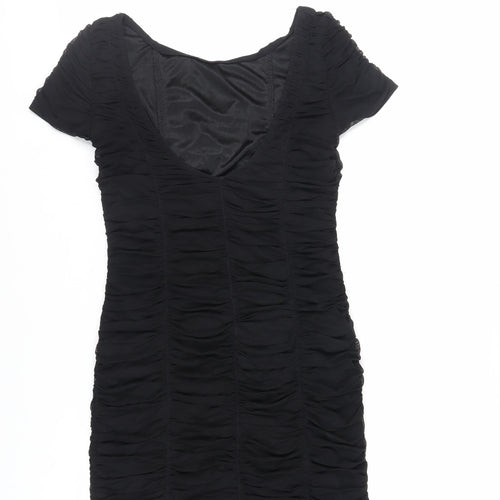 Warehouse Womens Black Nylon Mini Size 14 Boat Neck Pullover - Ruched