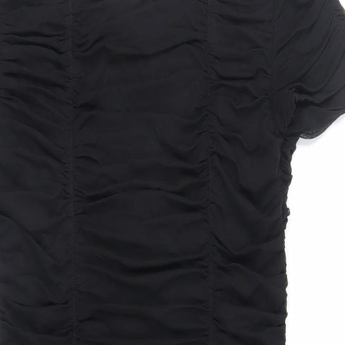 Warehouse Womens Black Nylon Mini Size 14 Boat Neck Pullover - Ruched