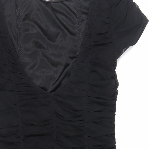 Warehouse Womens Black Nylon Mini Size 14 Boat Neck Pullover - Ruched