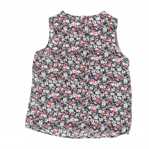 New Look Womens Black Floral Polyester Basic Blouse Size 10 Round Neck