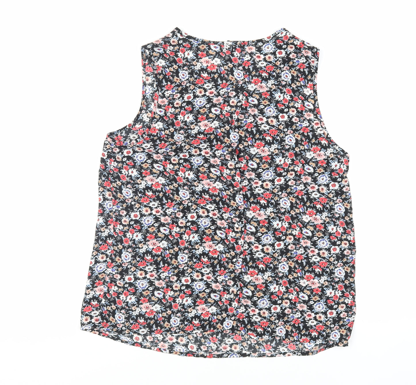 New Look Womens Black Floral Polyester Basic Blouse Size 10 Round Neck