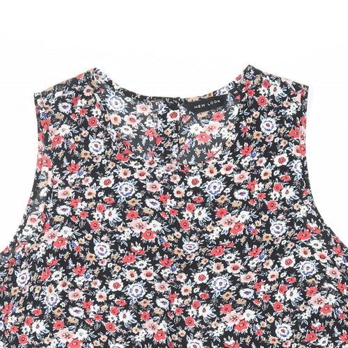 New Look Womens Black Floral Polyester Basic Blouse Size 10 Round Neck