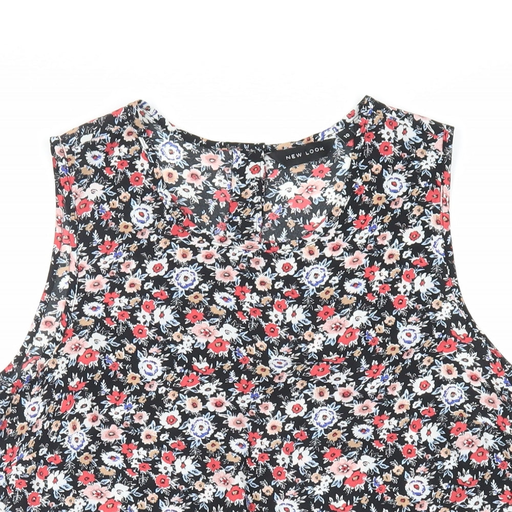 New Look Womens Black Floral Polyester Basic Blouse Size 10 Round Neck