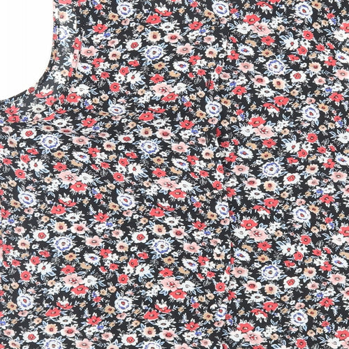 New Look Womens Black Floral Polyester Basic Blouse Size 10 Round Neck