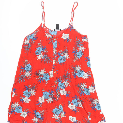 New Look Womens Red Floral Viscose Slip Dress Size M V-Neck Pullover