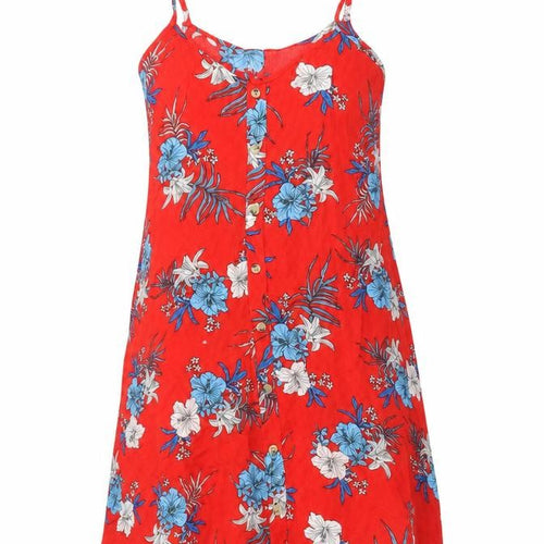 New Look Womens Red Floral Viscose Slip Dress Size M V-Neck Pullover