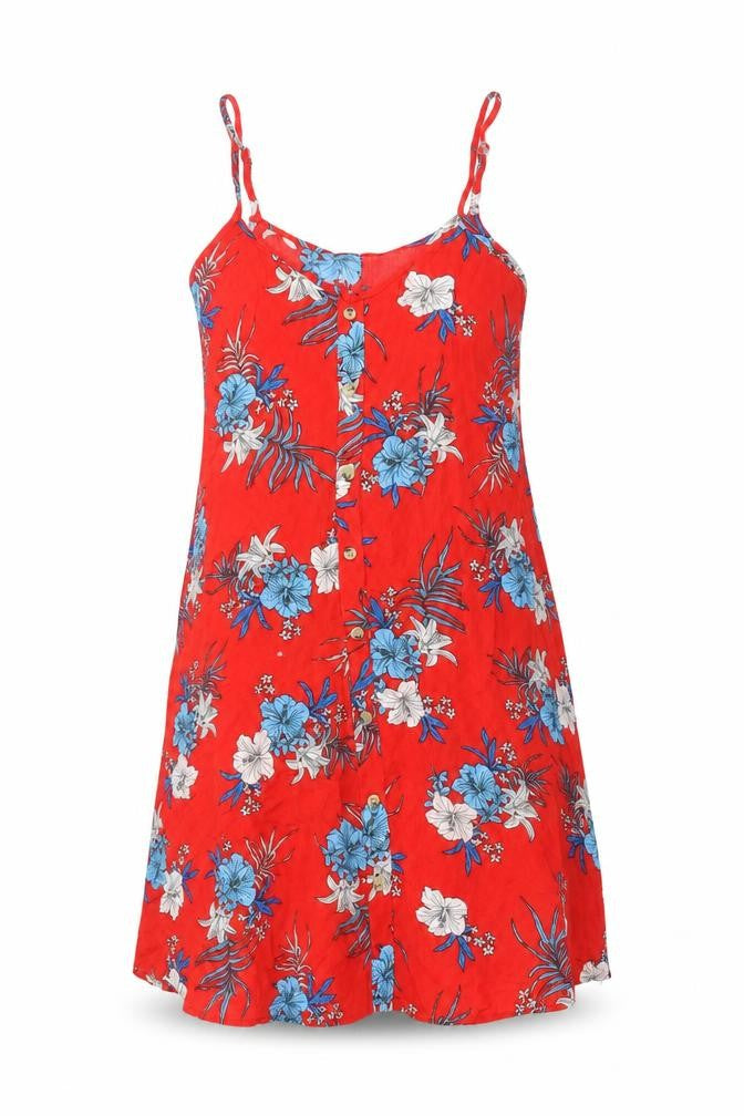 New Look Womens Red Floral Viscose Slip Dress Size M V-Neck Pullover