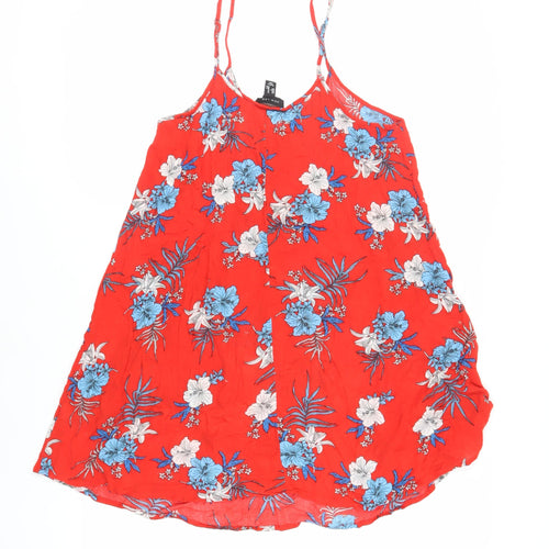 New Look Womens Red Floral Viscose Slip Dress Size M V-Neck Pullover