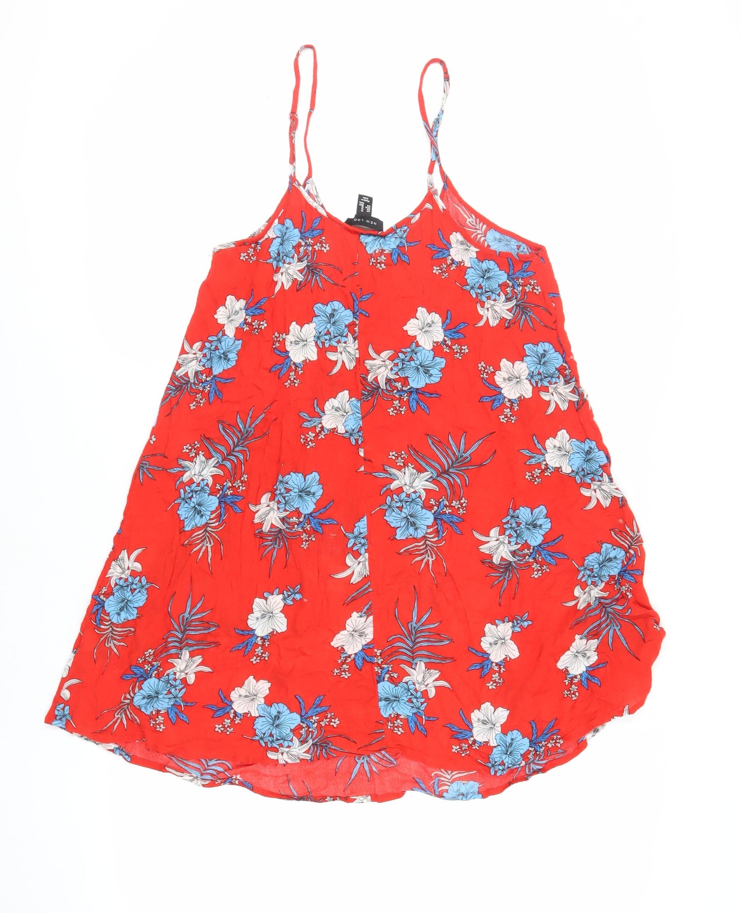 New Look Womens Red Floral Viscose Slip Dress Size M V-Neck Pullover