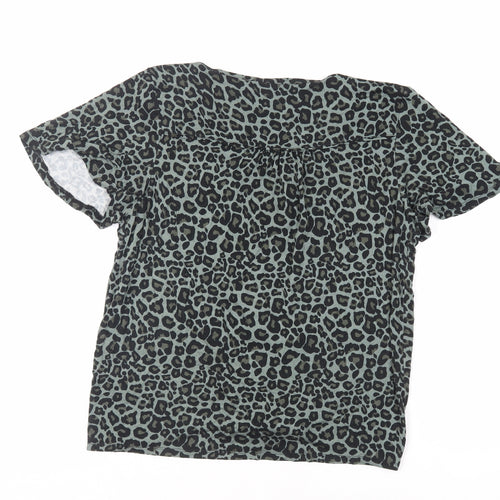 Oasis Womens Green Animal Print Viscose Basic Button-Up Size M V-Neck - Tie Front
