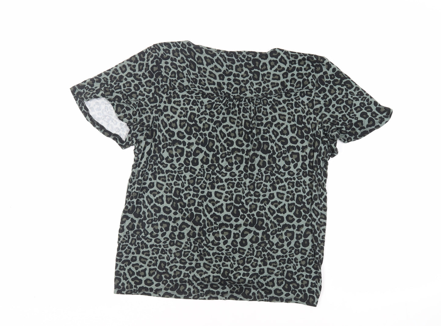 Oasis Womens Green Animal Print Viscose Basic Button-Up Size M V-Neck - Tie Front
