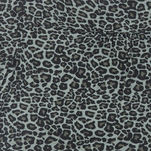 Oasis Womens Green Animal Print Viscose Basic Button-Up Size M V-Neck - Tie Front