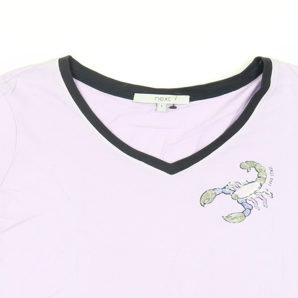 NEXT Womens Purple Cotton Basic T-Shirt Size 8 V-Neck - Scorpion