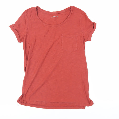 NEXT Womens Red Cotton Basic T-Shirt Size 8 Round Neck - Pocket Detail