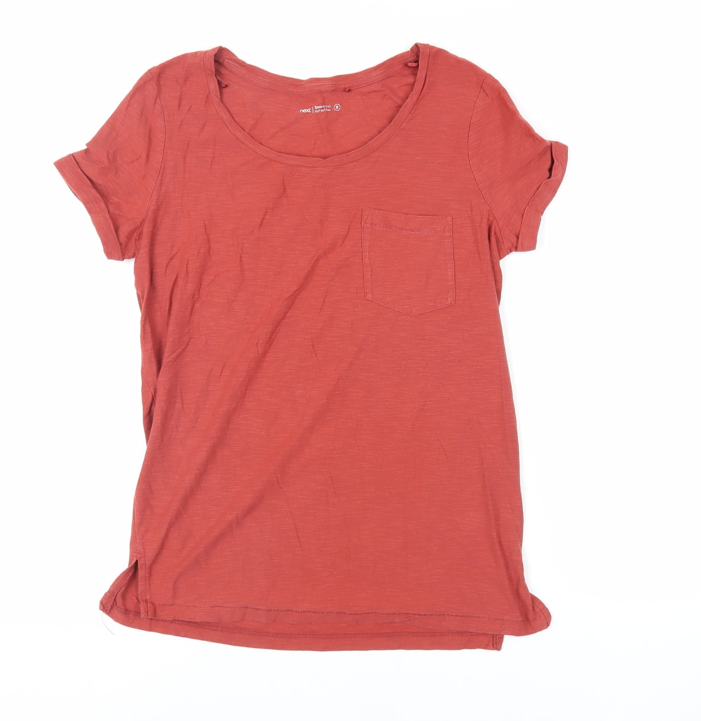 NEXT Womens Red Cotton Basic T-Shirt Size 8 Round Neck - Pocket Detail
