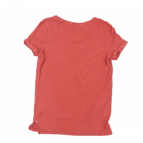 NEXT Womens Red Cotton Basic T-Shirt Size 8 Round Neck - Pocket Detail