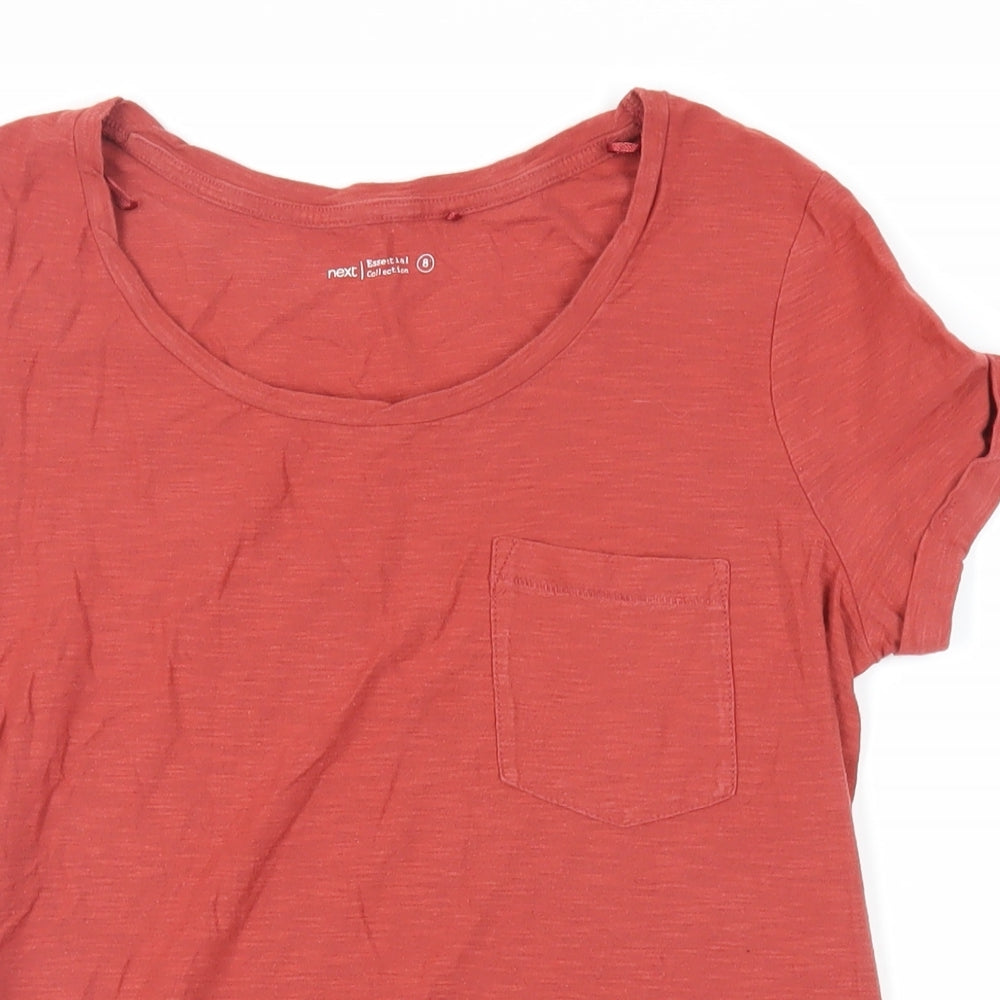 NEXT Womens Red Cotton Basic T-Shirt Size 8 Round Neck - Pocket Detail